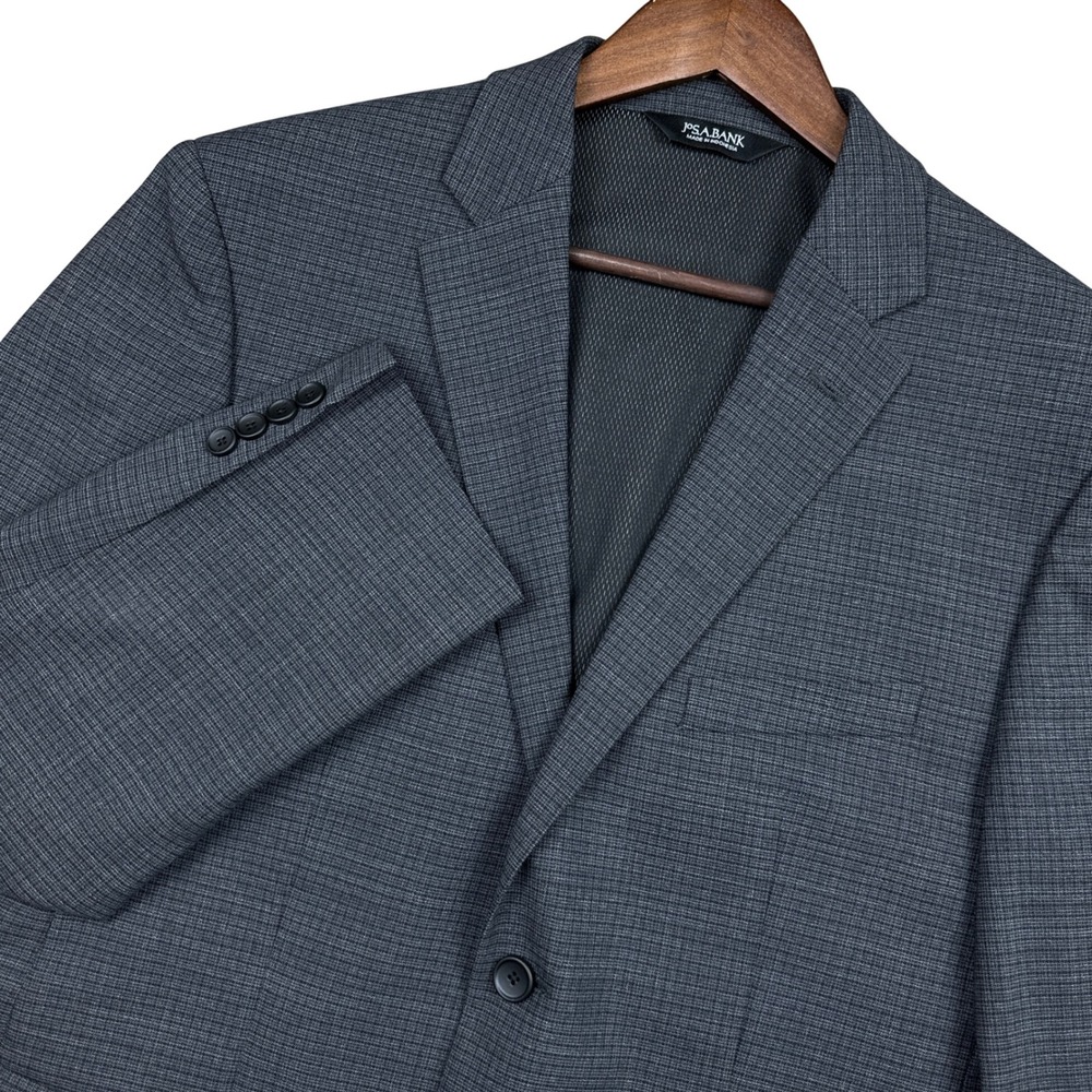 Jos A Bank Traveler Travel Tech Grey Micro Check Wool Blend Blazer 42 Short Mens